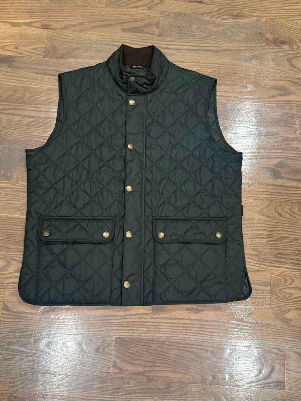 Barbour Quilted Vest in Dark Green with Brass Buttons